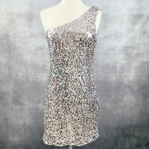 Y2K Sequin Dress Size L‎ Asymmetrical Party Night Out Cocktail Glam Showgirl NYE